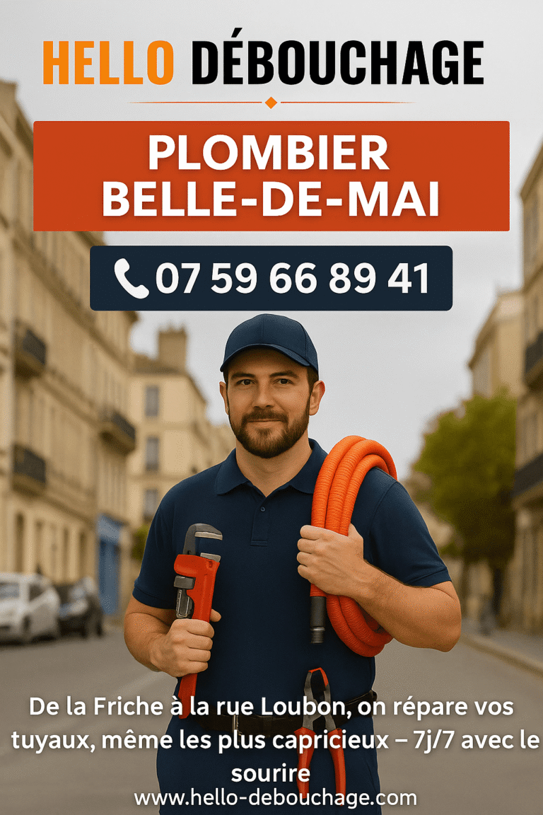 Plombier de Hello Débouchage à Belle-de-Mai, Marseille 13003, équipé pour intervenir en urgence sur les canalisations d’un quartier ancien.