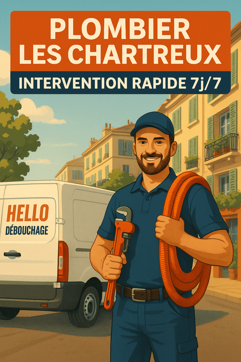 Plombier Hello Débouchage dans le quartier des Chartreux à Marseille 13004, prêt à intervenir avec ses outils devant son fourgon.